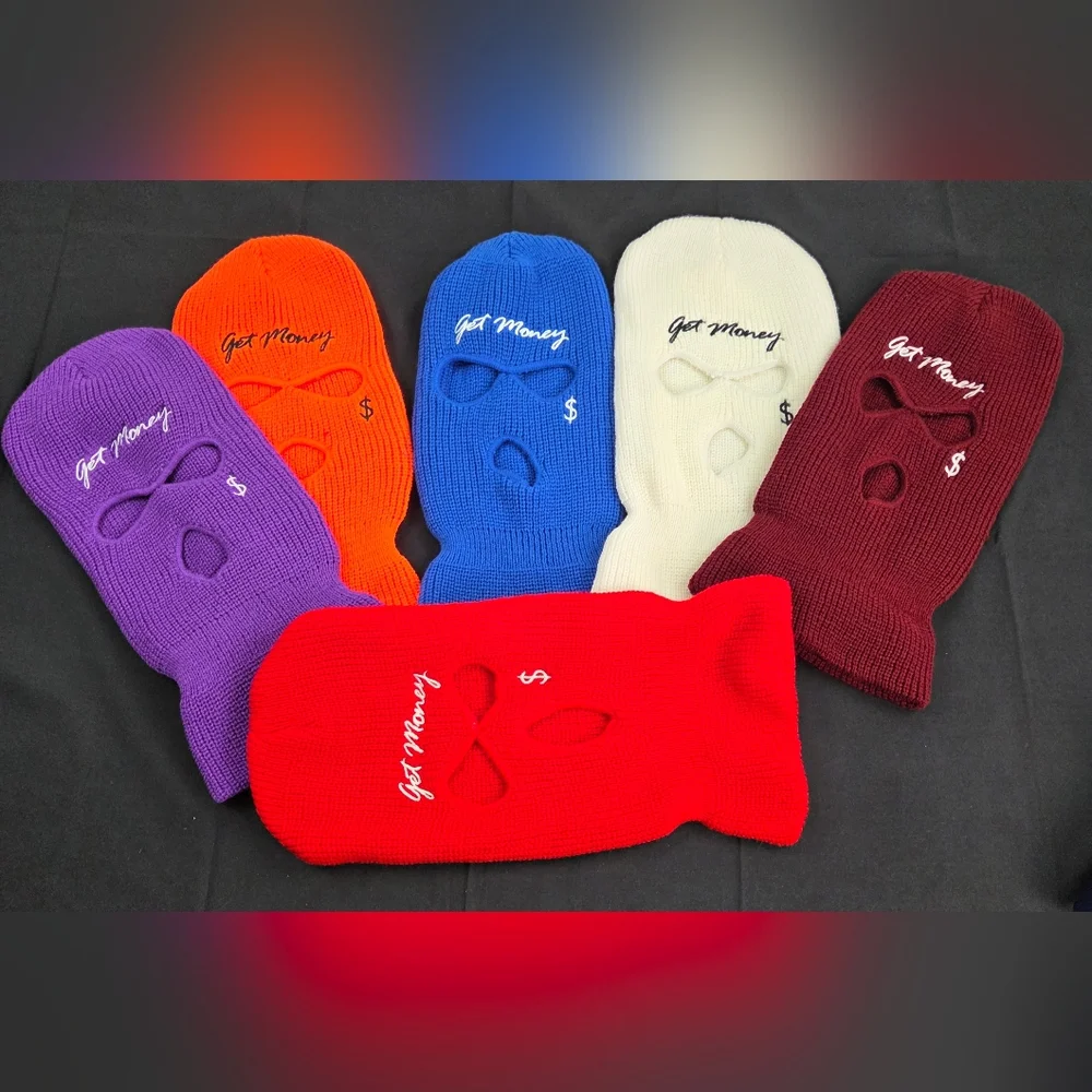 Get Money $ Ski Mask Mens Orange Full Face Cover Acrylic